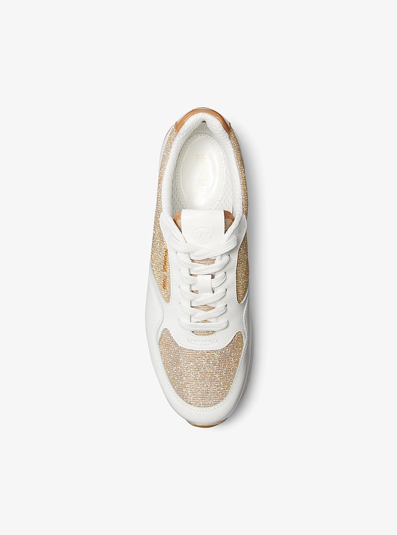 Livvy Leather and Glitter Chain-Mesh Trainer in CAMEL MLT | Michael Kors