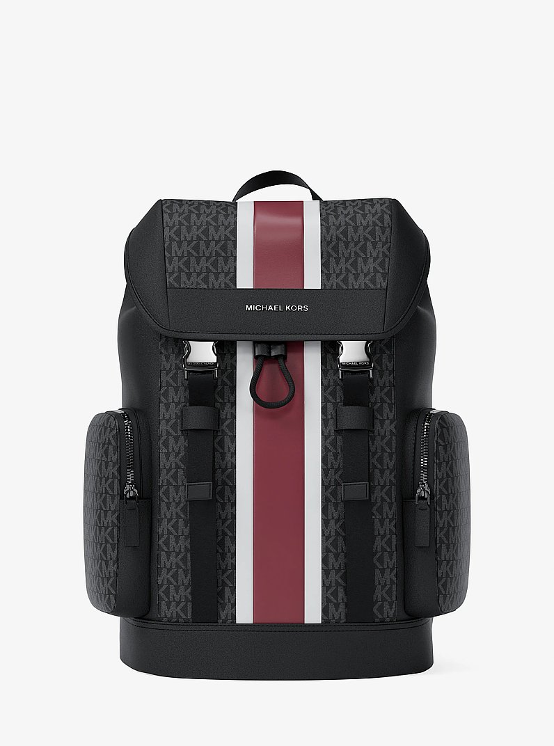 Cooper Medium Striped Signature Logo City Backpack in CHERRY | Michael Kors