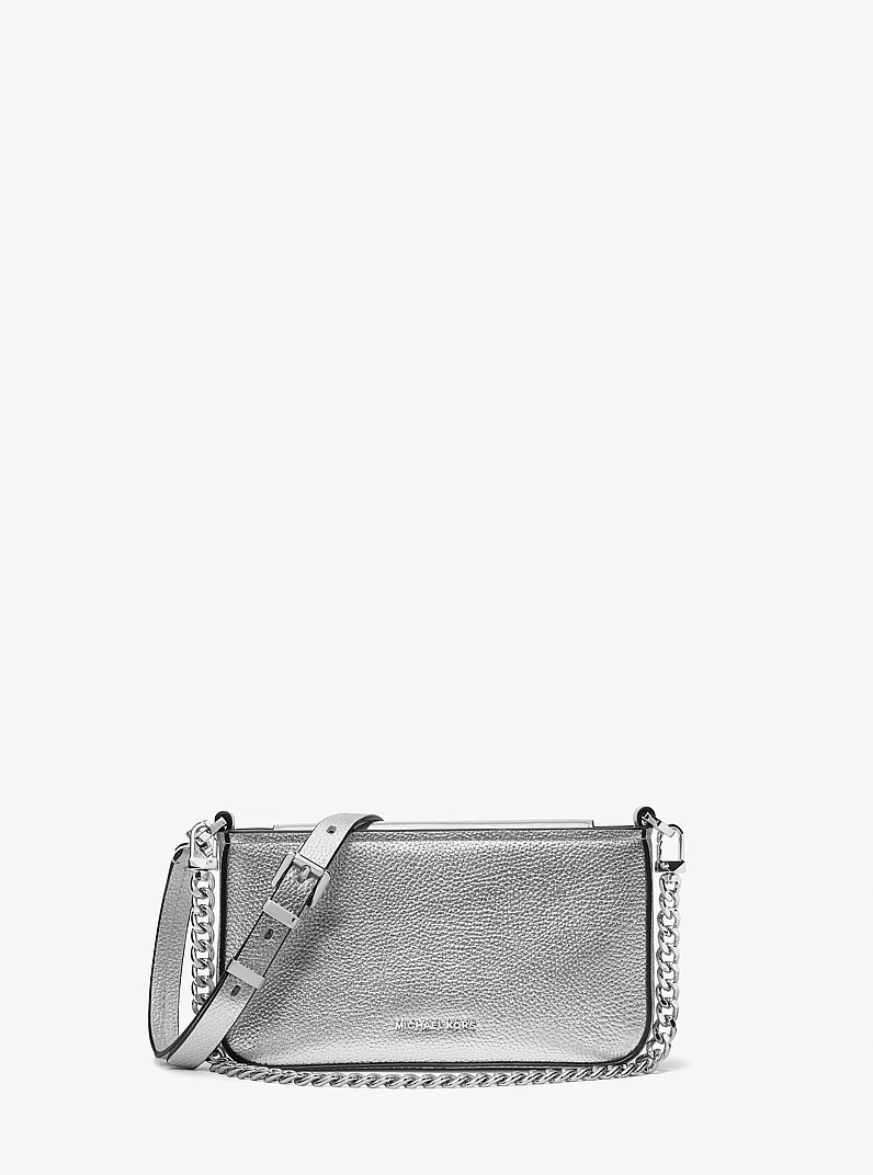 Bryant Small Metallic Leather Convertible Pochette in SILVER | Michael Kors