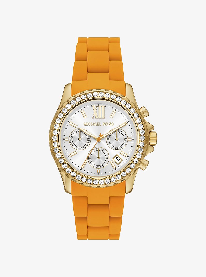 Montre Everest &agrave; bracelet en silicone de ton or &agrave; pav&eacute; in BLEU CIEL | Michael Kors