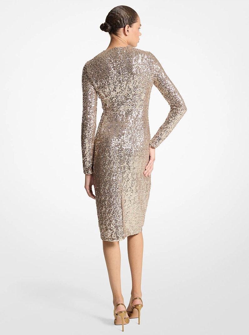 Sequined Stretch Tulle Sheath Dress in SAND | Michael Kors