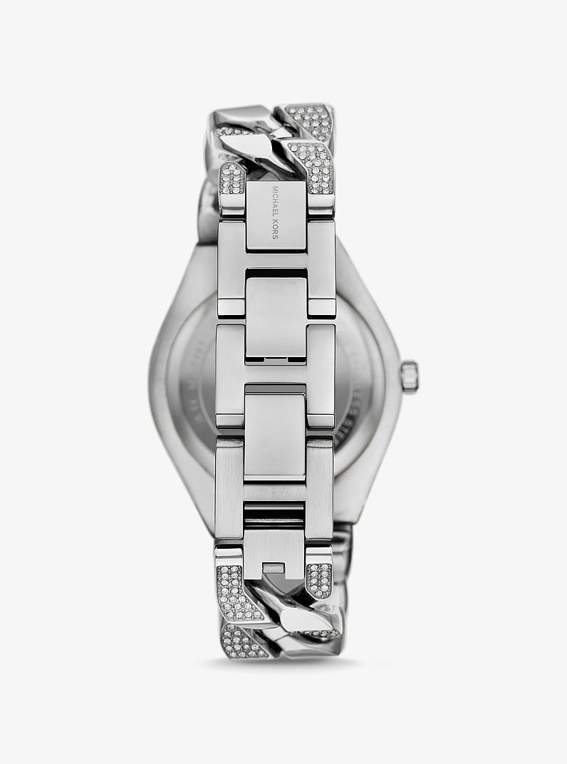 Lennox Pav&eacute; Silver-Tone Curb-Link Watch in SILVER | Michael Kors