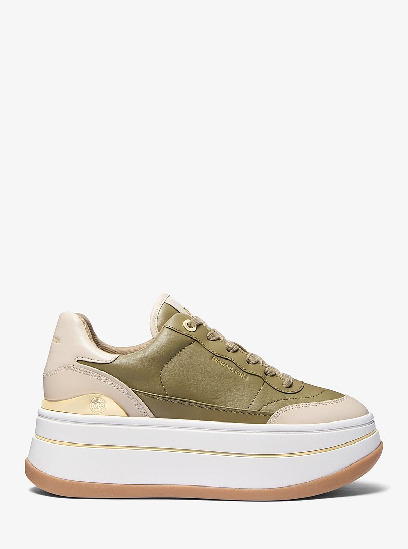 Hayes Two-Tone Leather Platform Sneaker in SAFARI GREEN | Michael Kors