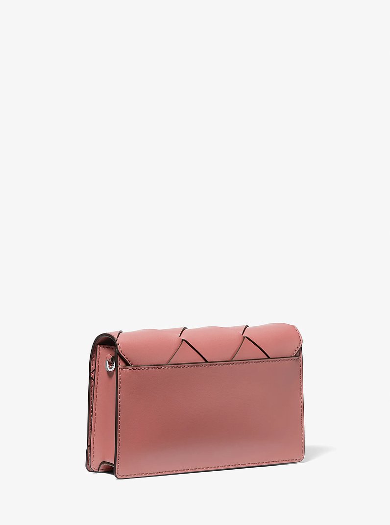 Jet Set Medium Woven Leather Crossbody Bag in ROSE | Michael Kors