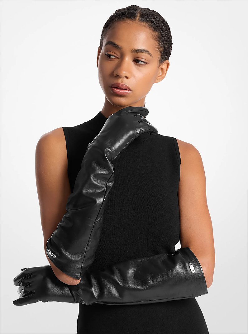 Leather Opera Gloves in BLACK | Michael Kors