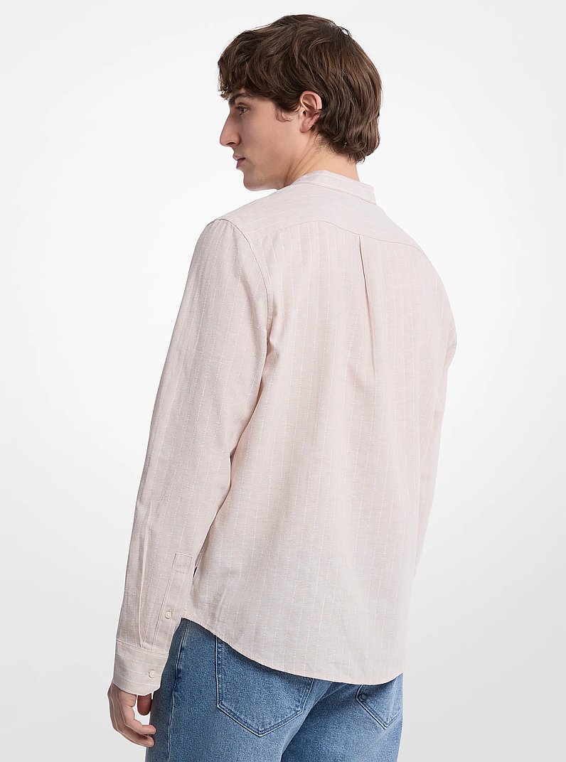 Linen and Cotton Blend Striped Shirt in DUNE | Michael Kors