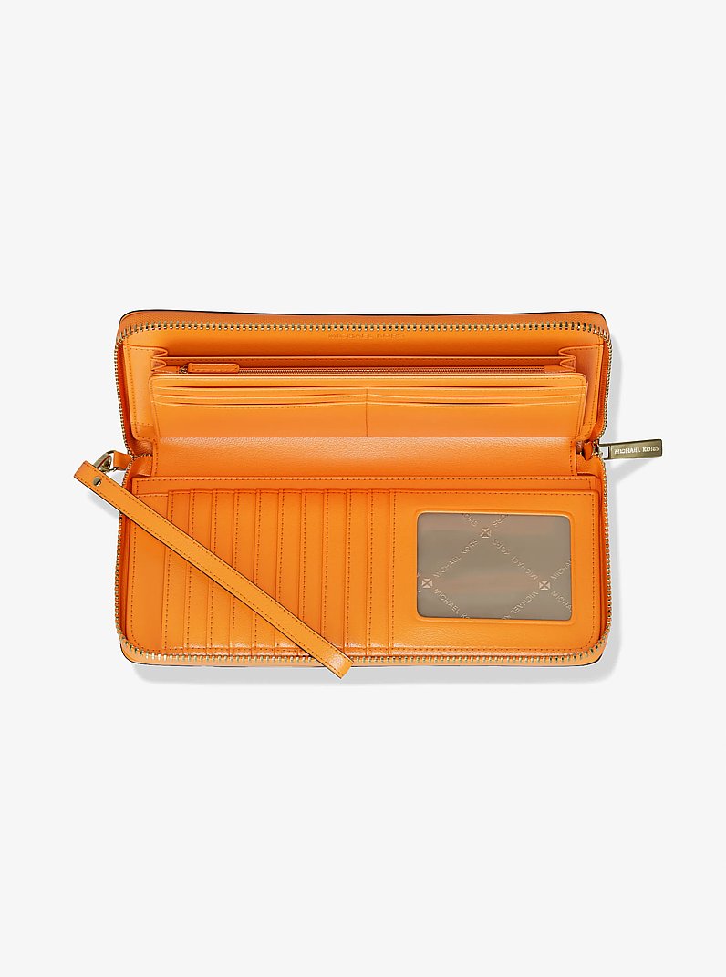 Jet Set Travel Large Pebbled Leather Wristlet in POP ORANGE | Michael Kors