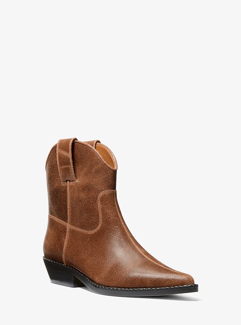 Noemie Distressed Leather Boot in LUGGAGE | Michael Kors