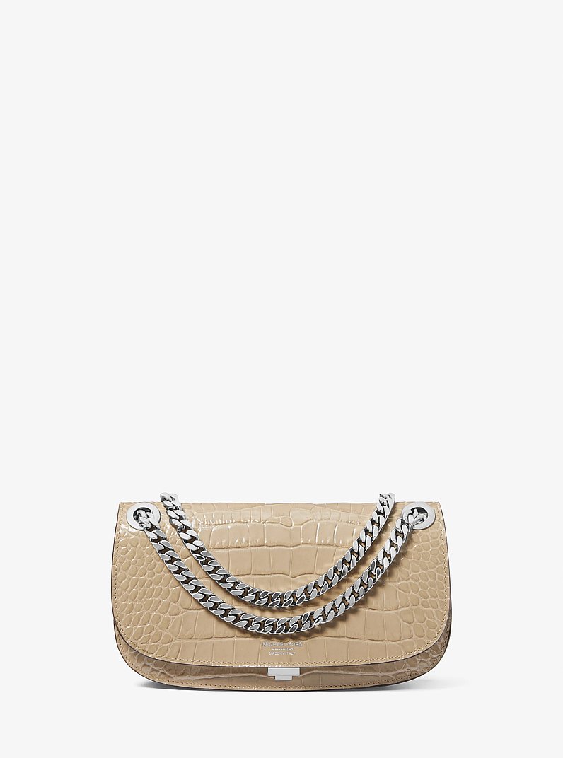 Christie Mini Crocodile Embossed Leather Envelope Bag in SAND | Michael Kors