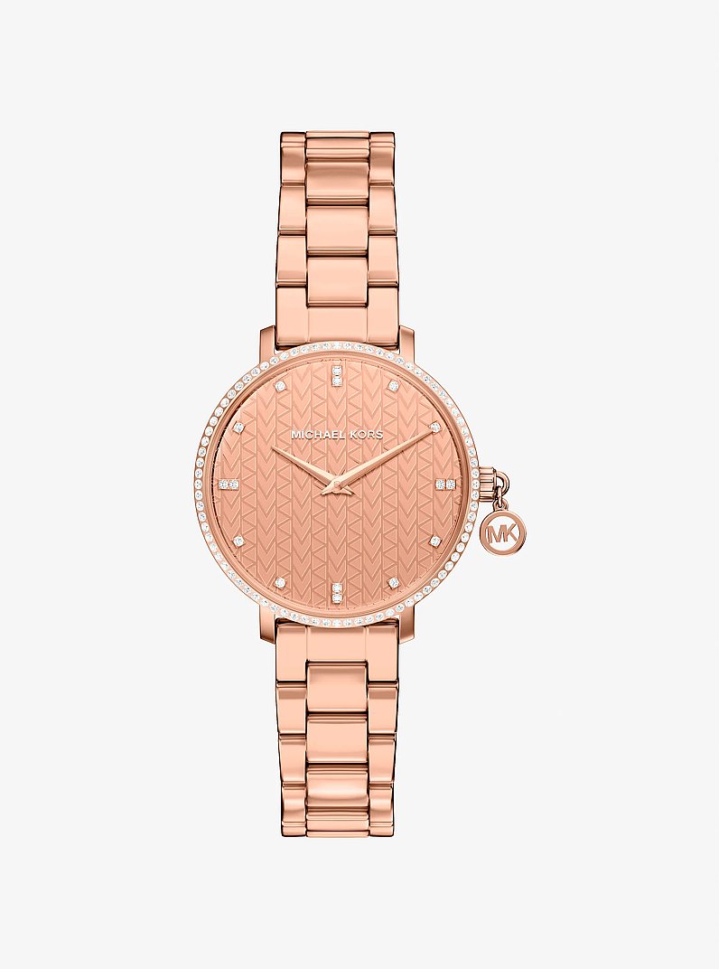 Mini Pyper Pav&eacute; Rose Gold-Tone Watch in ROSE GOLD | Michael Kors
