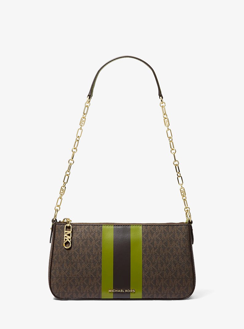 Pochette Empire Medium mit Signature-Logomuster, Streifen und Kette