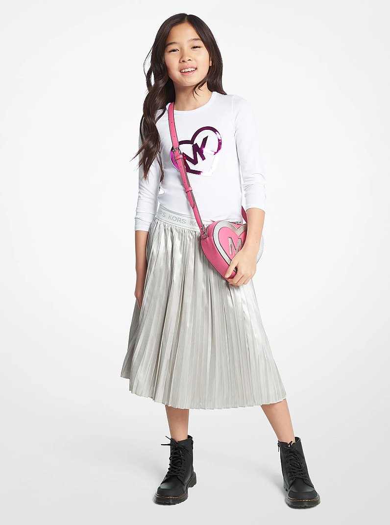 Metallic Pleated Midi Skirt