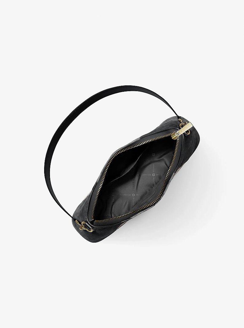 Borsa a tracolla Sienna convertibile media con logo jacquard e pelle scamosciata in NERO | Michael Kors