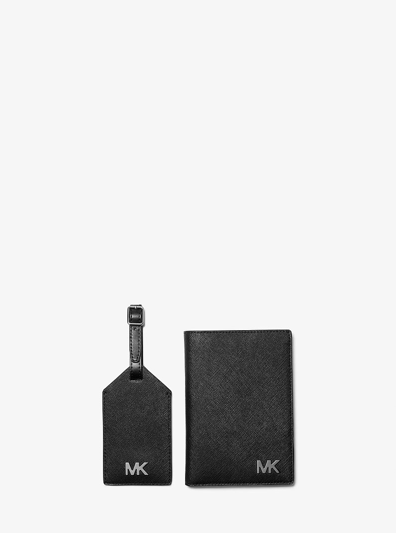Cooper Saffiano Leather Passport Case and Luggage Tag Gift Set in BLACK | Michael Kors