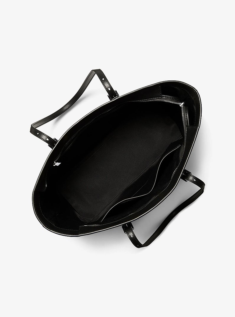 Quinn Large Metallic Signature Logo Tote Bag in BLACK | Michael Kors