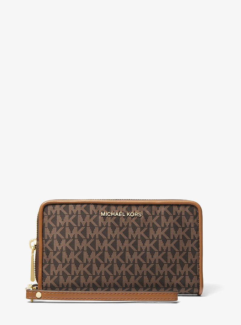 Jet Set Large Logo Print Smartphone Wristlet in BRN/ACORN | Michael Kors