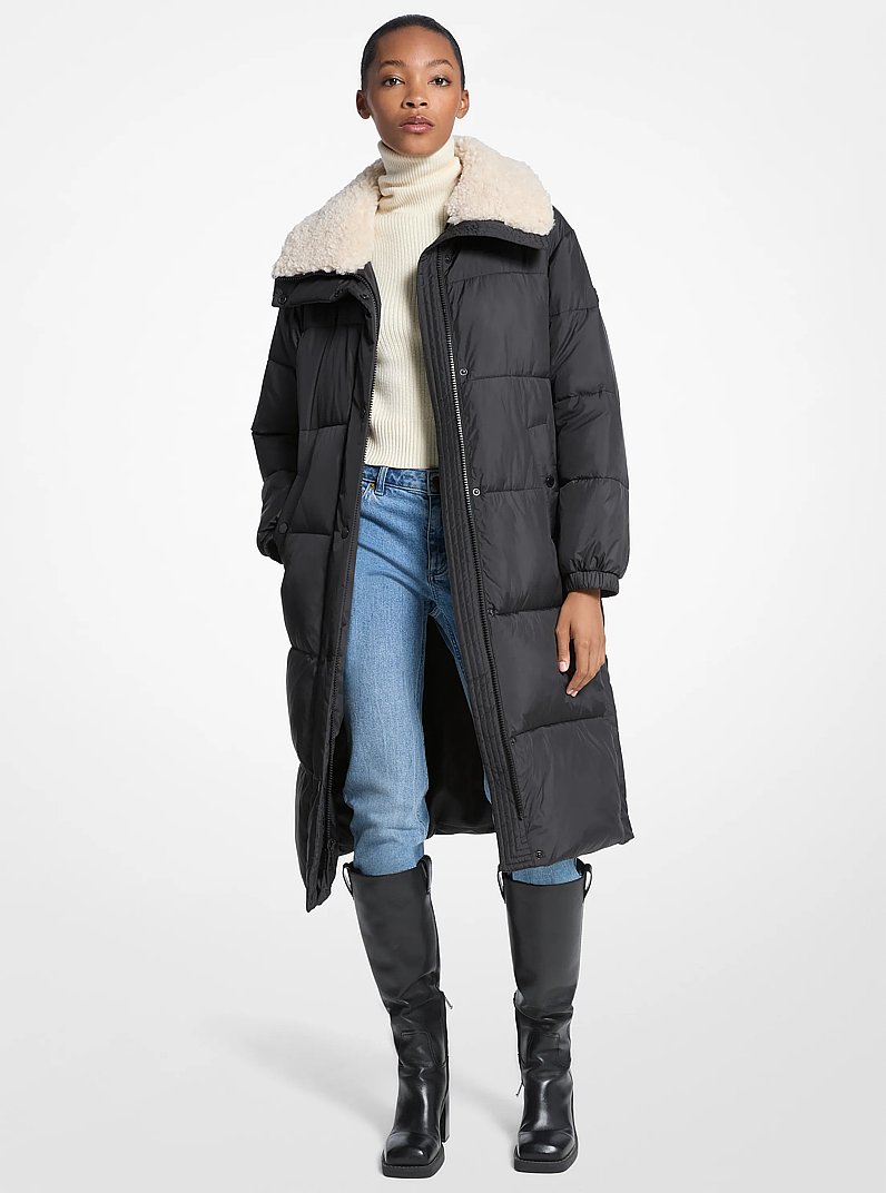 Faux Fur-Trim Quilted Puffer Jacket in BLACK | Michael Kors