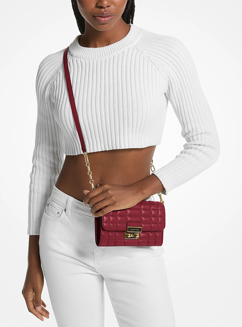 Tribeca Large Leather Convertible Crossbody Bag in DEEP RED | Michael Kors