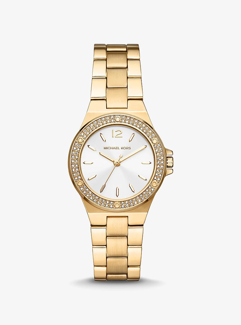 Mini Lennox Pav&eacute; Gold-Tone Watch in GOLD | Michael Kors