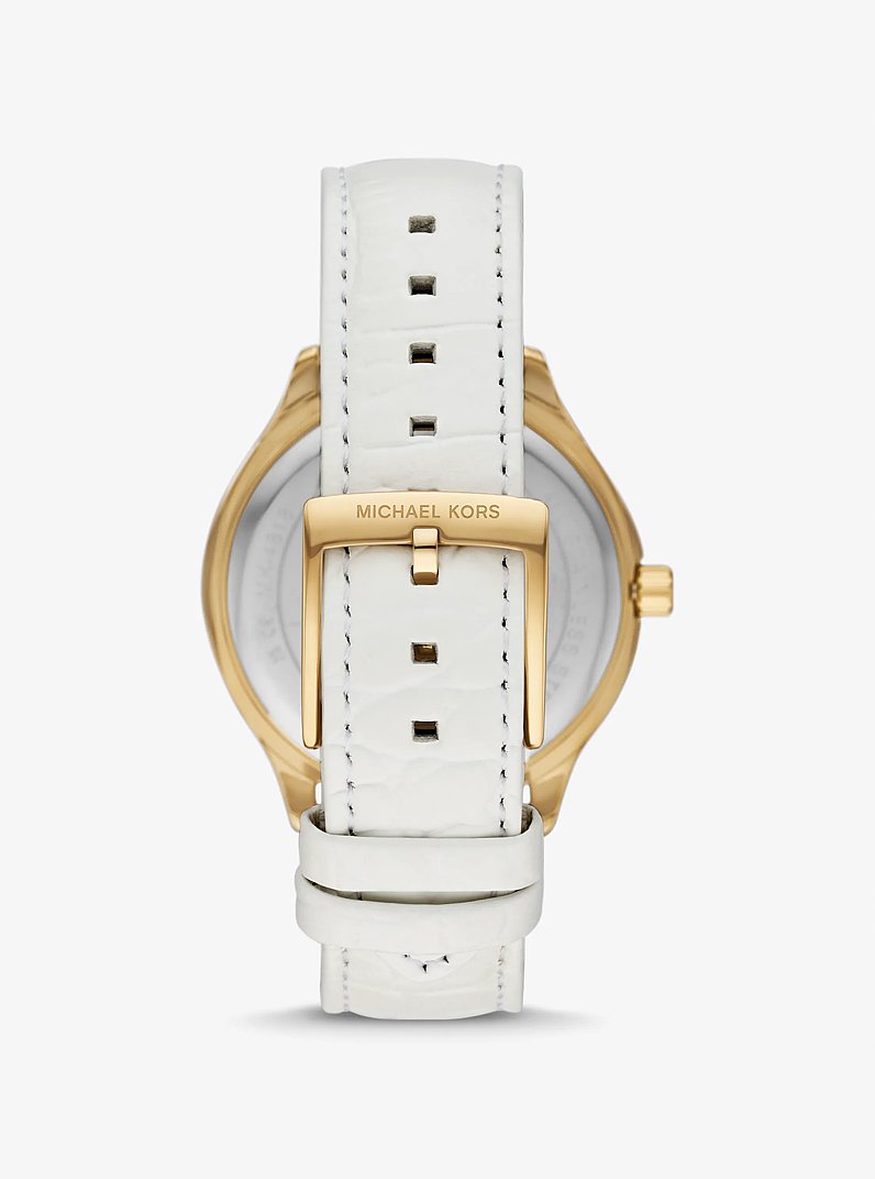Sage Pav&eacute; Gold-Tone and Crocodile Embossed Leather Watch in OPTIC WHITE | Michael Kors