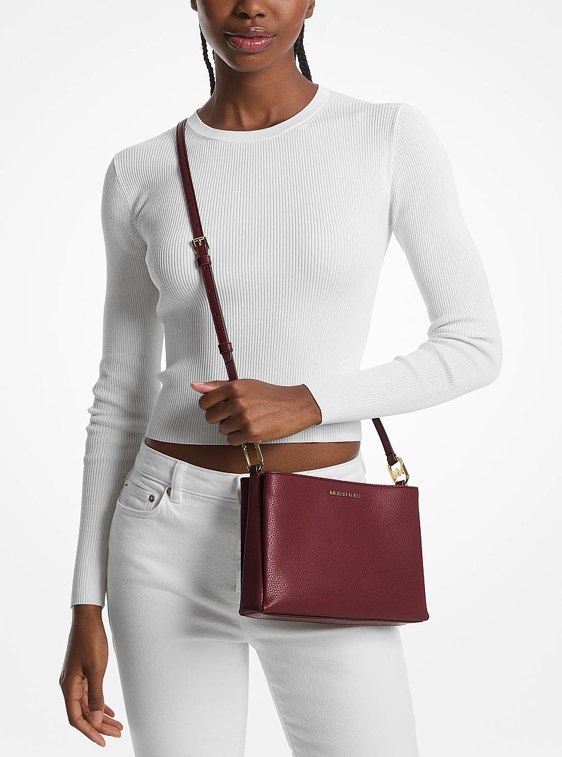 Trisha Medium Pebbled Leather Crossbody Bag in OXBLOOD | Michael Kors