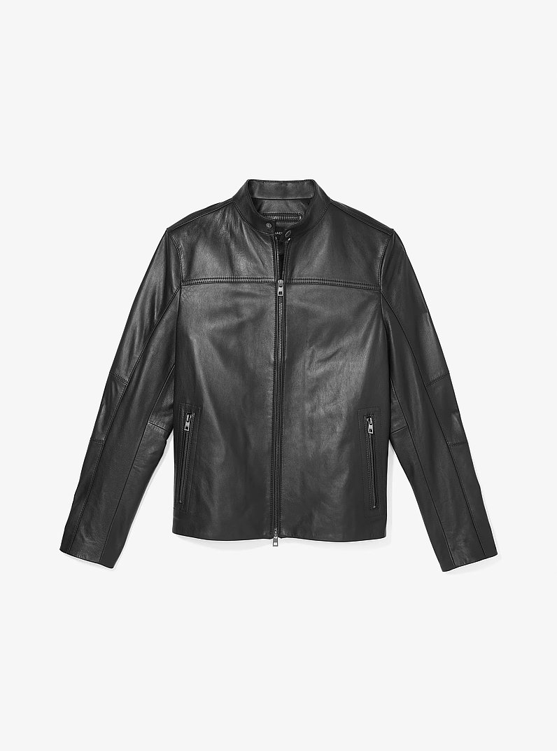 Leather Racer Jacket in BLACK | Michael Kors