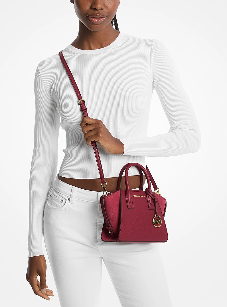Avril Extra-Small Leather and Suede Satchel in CHERRY - Sale