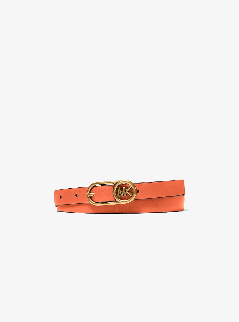 Logo Buckle Leather Belt in MIMOSA | Michael Kors