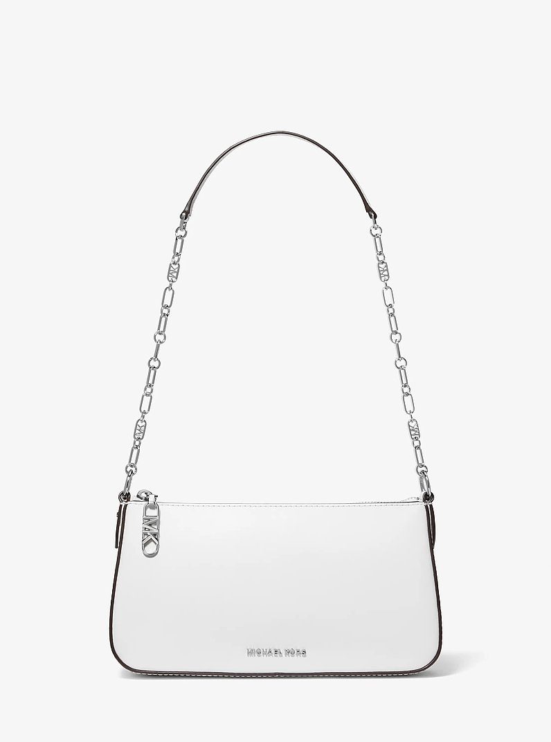 Empire Medium Leather Chain-Link Pochette in OPTIC WHITE | Michael Kors