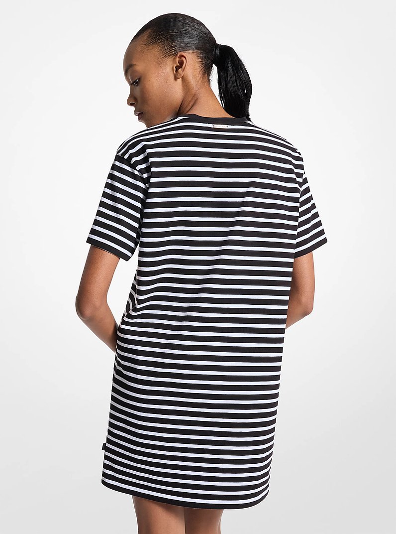 Striped Cotton T-Shirt Dress in BLACK | Michael Kors