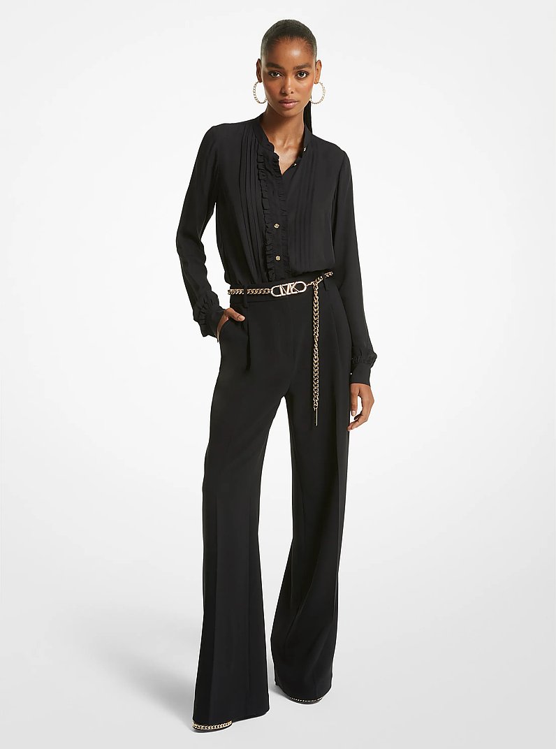 Chemisier pliss&eacute; &agrave; volants en cr&ecirc;pe georgette in NOIR | Michael Kors