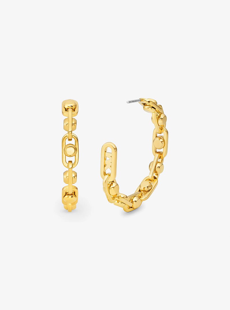 Orecchini a cerchio Astor medi in ottone placcato in metallo prezioso in ORO | Michael Kors