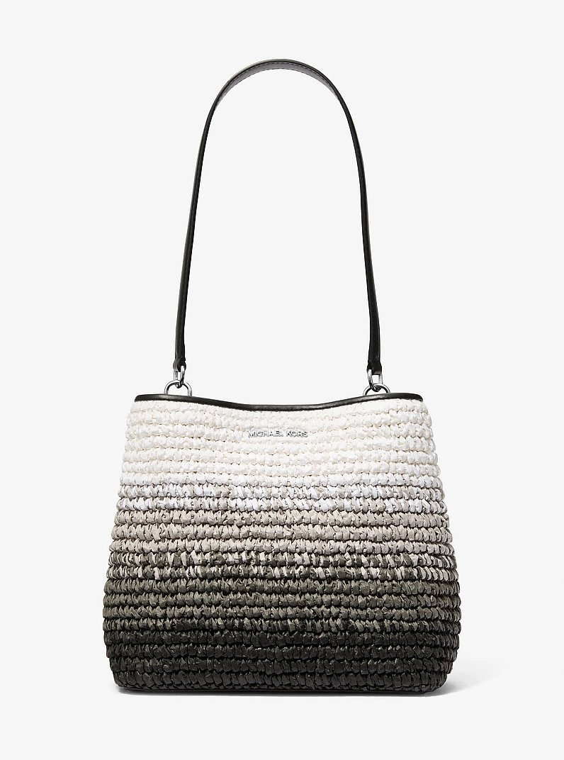 Pratt Medium Ombr&eacute; Straw Shoulder Bag in BLACK | Michael Kors