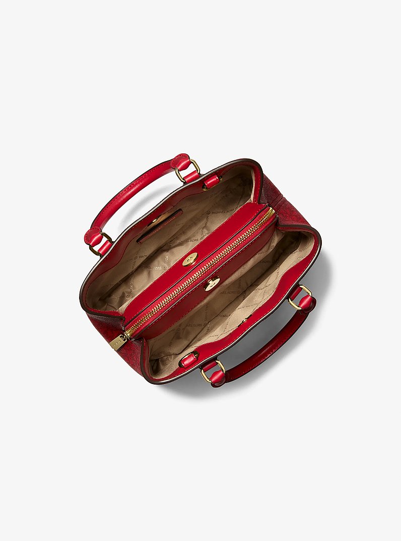 Camille Small Signature Logo Satchel in CRIMSON MULTI | Michael Kors