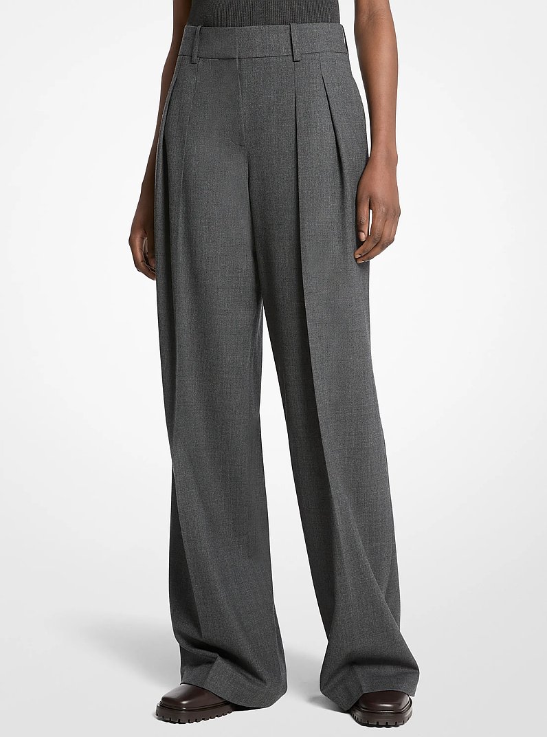 Stretch Wool Pleated Trousers