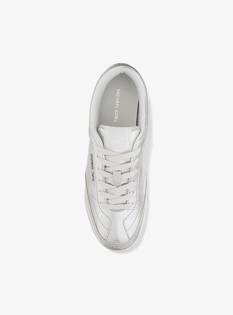 Nolan Metallic Leather Sneaker in SILVER | Michael Kors