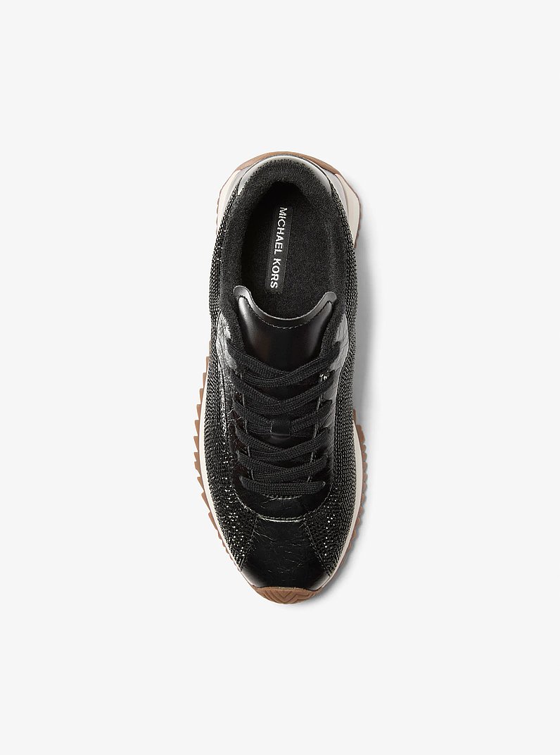 Rhodes Embellished Leather Trainer in BLACK | Michael Kors