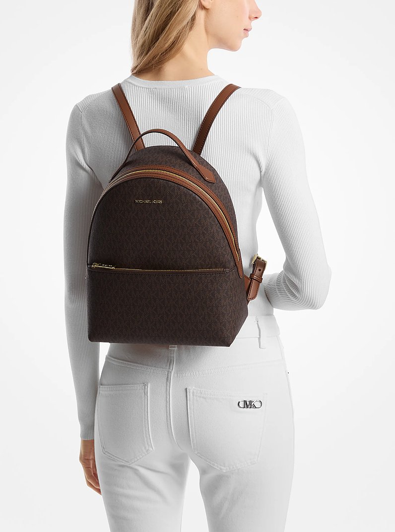 Sheila Medium Logo Backpack in BROWN | Michael Kors