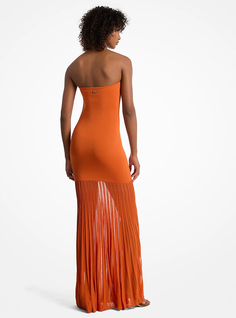 Stretch Knit Sheer Strapless Dress in LORANGE | Michael Kors