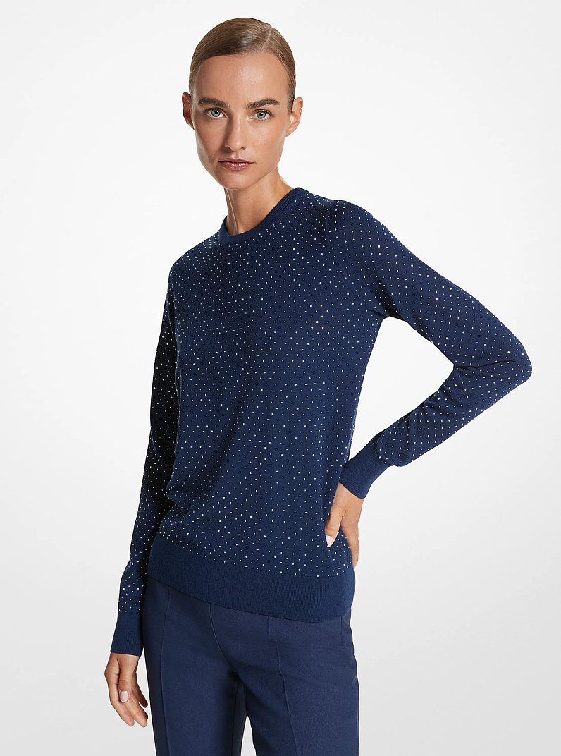 Studded Merino Wool Sweater in NAVY | Michael Kors