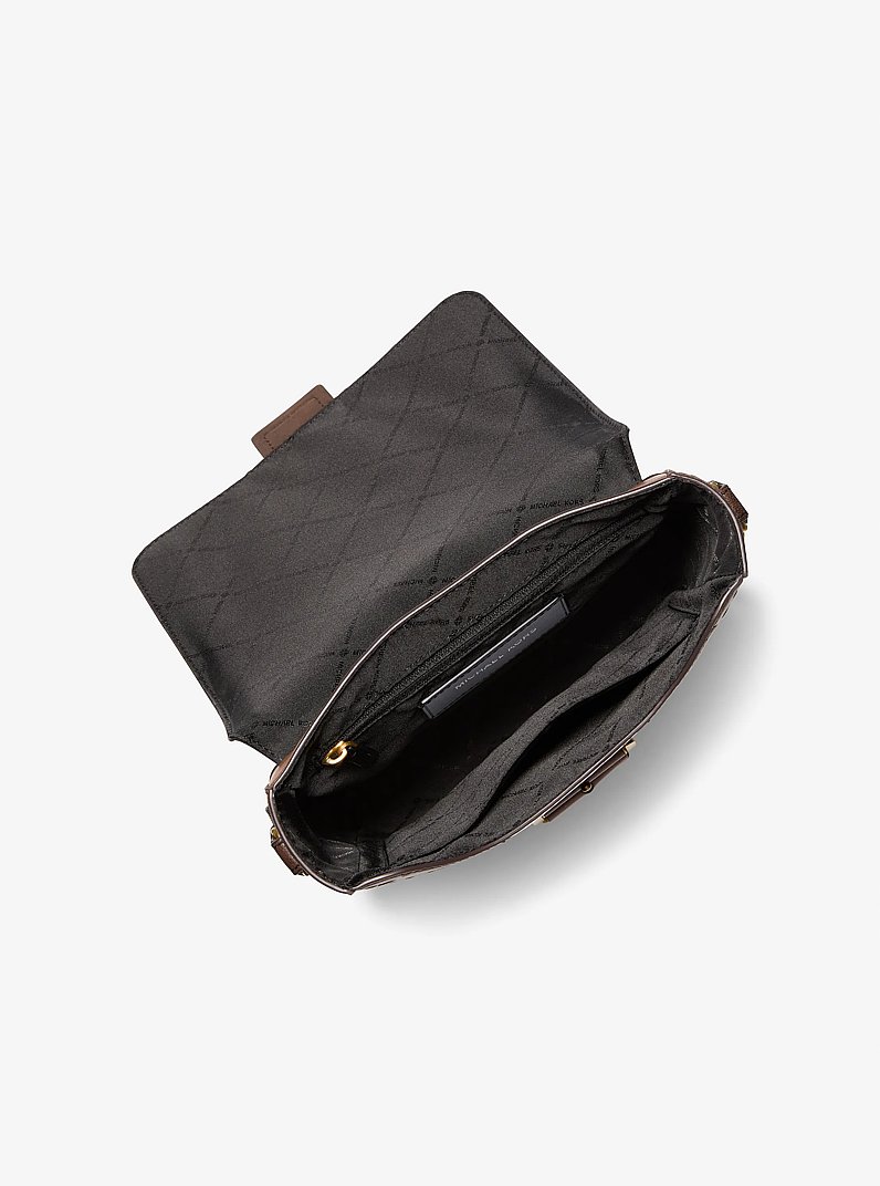 Colby Logo Embossed Burnished Leather Messenger Bag in CHOCOLATE | Michael Kors