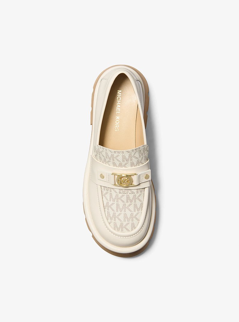 Mandy Leather and Signature Logo Platform Loafer in VANILLA COMBO | Michael Kors
