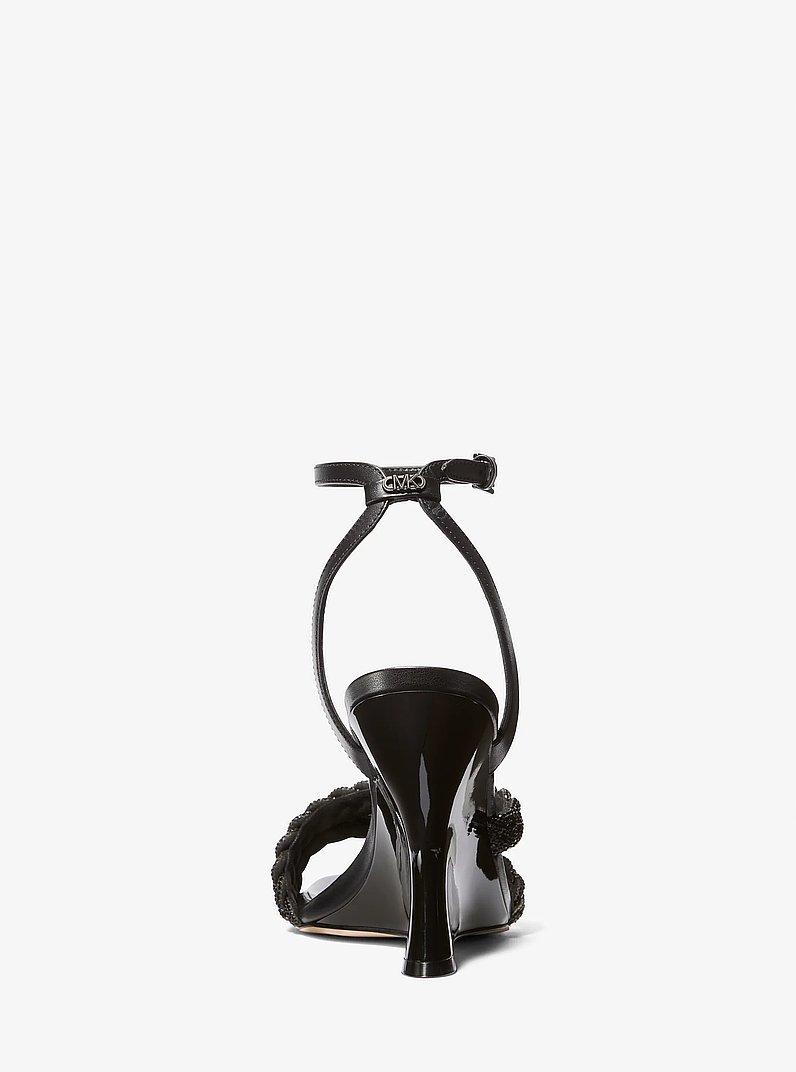 Sandale compens&eacute;e Nadina en cuir verni &agrave; ornements in NOIR | Michael Kors