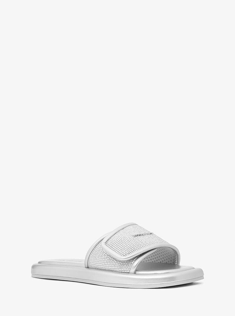 Suki Embellished Metallic Slide Sandal in SILVER | Michael Kors