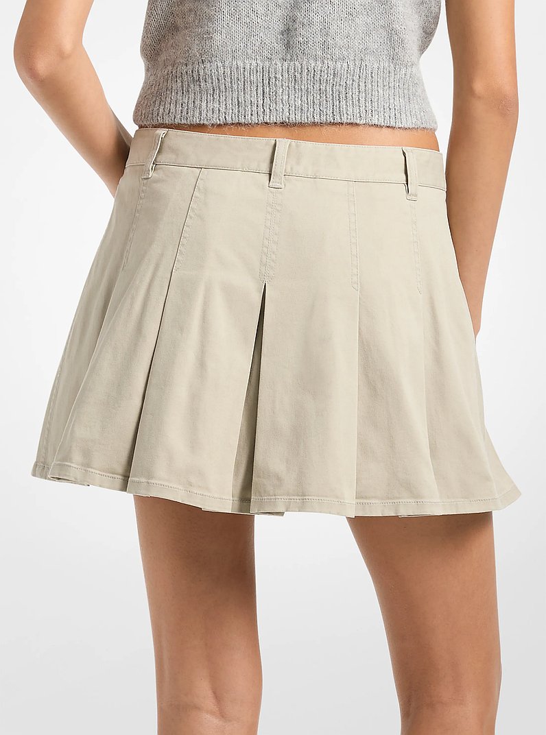 Pleated Cotton Blend Skirt in STONE | Michael Kors