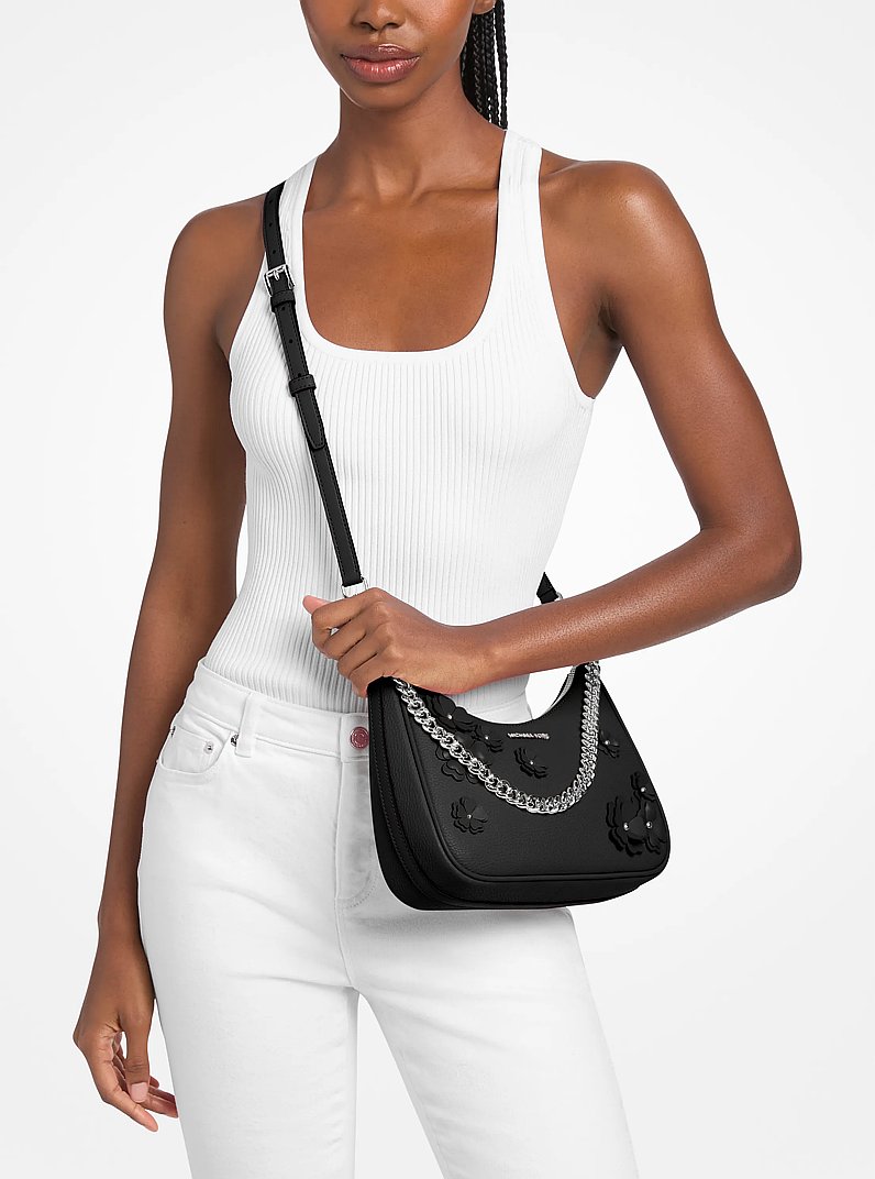 Jet Set Travel Large Floral Embellished Convertible Crossbody Bag in BLACK | Michael Kors