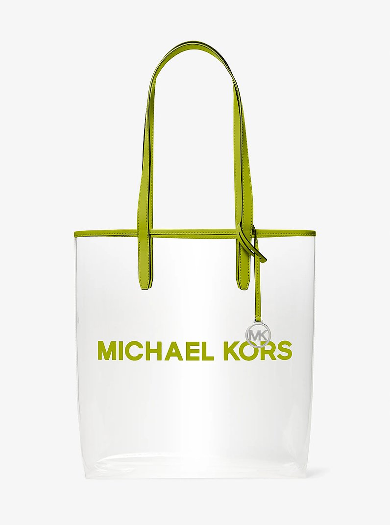The Michael Large Clear Vinyl Tote Bag in LIME | Michael Kors