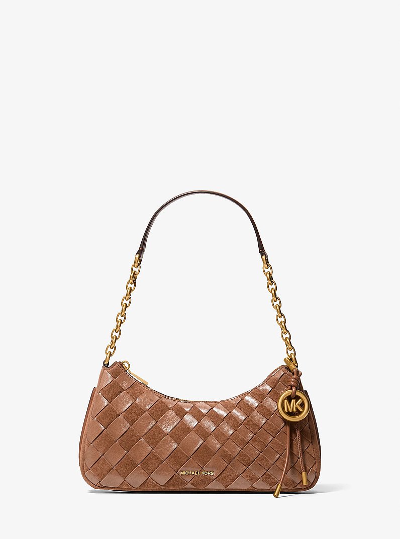 Nolita Medium Hand-Woven Leather Chain Pochette in LUGGAGE | Michael Kors