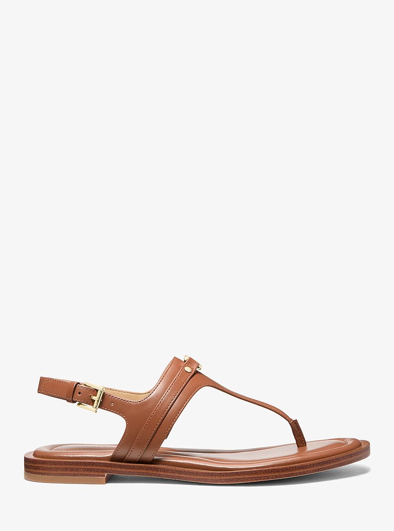 Mandy Leather T-Strap Sandal in LUGGAGE | Michael Kors