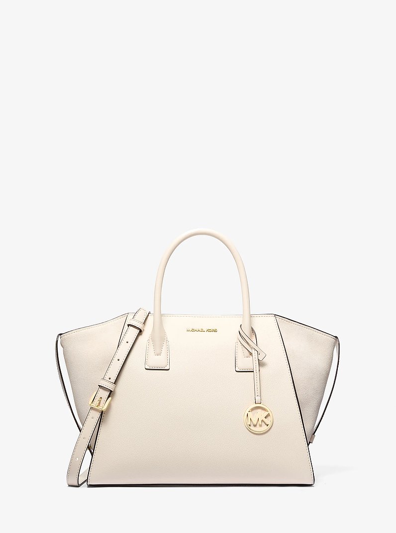 Avril Large Leather and Suede Satchel in LT CREAM | Michael Kors